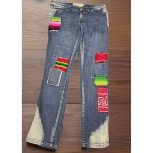 Free People Women's Blue Acid Wash Patchwork Jeans Artisan De Luxe Denim Size 31